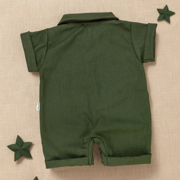 Macacão Camisa Para Bebê Verde Oliva - Look Casual Perfeito