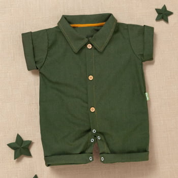 Macacão Camisa Para Bebê Verde Oliva - Look Casual Perfeito