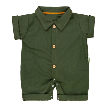 Macacão Camisa Para Bebê Verde Oliva - Look Casual Perfeito