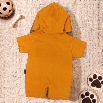 Macacão Curto Capuz Bichinho Cão Caramelo Para Bebê Menino