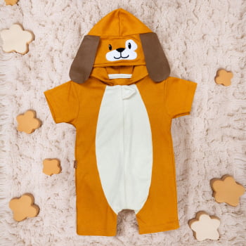 Macacão Curto Infantil Com Capuz Cão Caramelo - Era Uma Vez