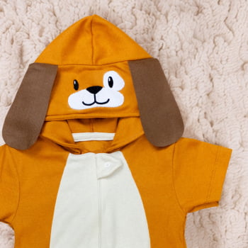 Macacão Curto Infantil Com Capuz Cão Caramelo - Era Uma Vez