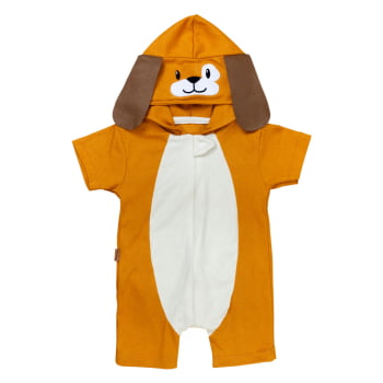 Macacão Curto Infantil Com Capuz Cão Caramelo - Era Uma Vez