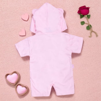 Macacão De Bebê Curto Capuz Bichinho Bordado Porquinha Rosa