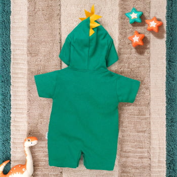 Macacão De Bebê Curto Com Capuz Bichinhos Bordado Dino Verde