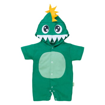 Macacão De Bebê Curto Com Capuz Bichinhos Bordado Dino Verde