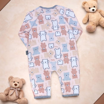 Macacão Estampado Ursinhos Baby Bege - Suavidade Total