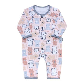 Macacão Estampado Ursinhos Baby Bege - Suavidade Total