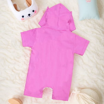 Macacão Infantil Curto Com Capuz Bordado Gatinha Pink