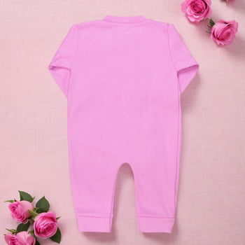 Macacão Longo Bebê Suedine Rosa Chiclete - Zíper Básico