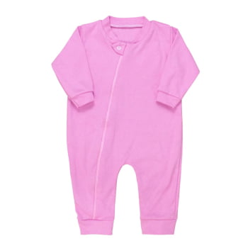 Macacão Longo Bebê Suedine Rosa Chiclete - Zíper Básico