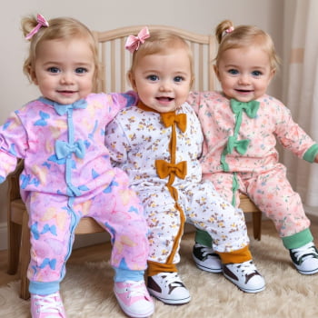 Macacão Manga Longa Com Lacinhos - Charme Para Bebês Meninas