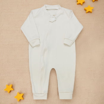 Macacão Para Bebê Com Zíper Conforto E Estilo - Suedine Bege