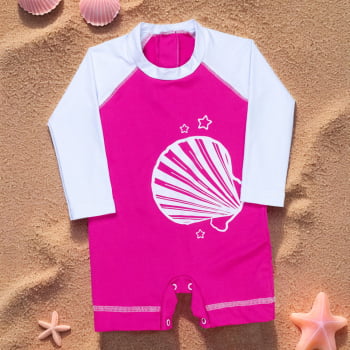 Macacão Para Bebê Proteção Uv50+ Concha Do Mar - Pink