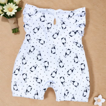 Macacão Verão Com Babado Para Bebê Menina - Milk Branco