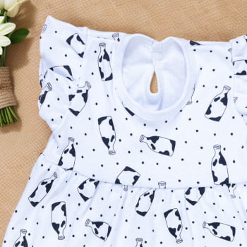 Macacão Verão Com Babado Para Bebê Menina - Milk Branco