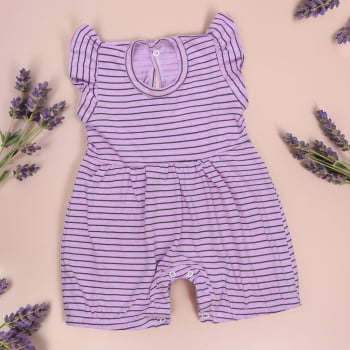 Macacão Verão Com Babado Para Bebê Menina - Violeta Com Listras