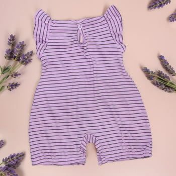 Macacão Verão Com Babado Para Bebê Menina - Violeta Com Listras