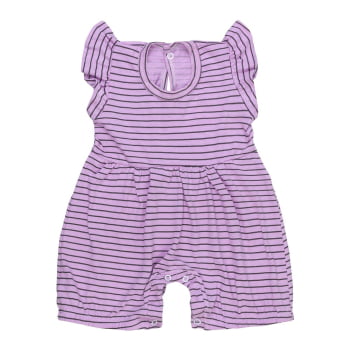 Macacão Verão Com Babado Para Bebê Menina - Violeta Com Listras