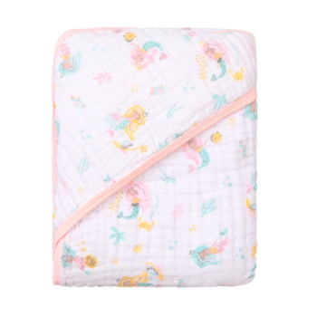 Toalha Banho Bebê Dupla Camada Soft Estampa Aquarelada