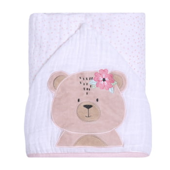 Toalha Bebê Com Capuz Bordado E Forro Fralda Soft