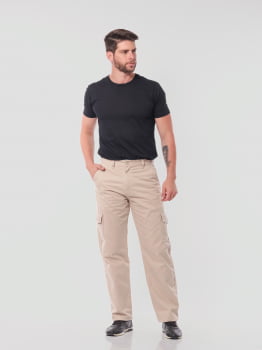 Calça Masculina Cargo em Sarja 7888 Bege Claro