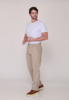Calça Masculina Cargo em Sarja 7888 Bege Escuro