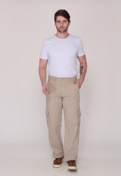Calça Masculina Cargo em Sarja 7888 Bege Escuro