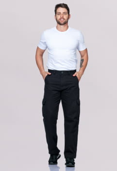 Calça Masculina Cargo Em  Sarja 7888 Preto
