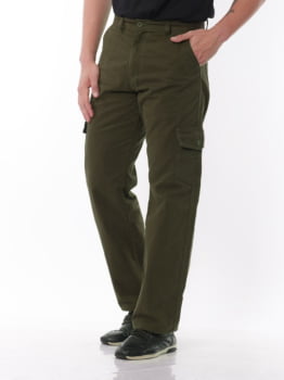 Calça Masculina Cargo em Sarja 7888 Verde Musgo