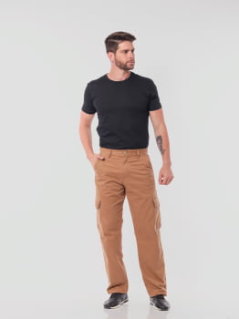 Calça Masculina Cargo em Sarja Caqui