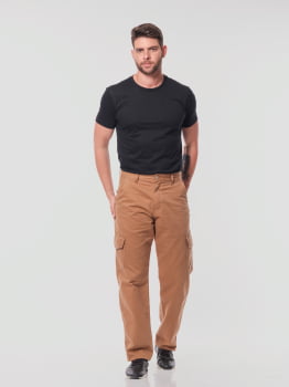 Calça Masculina Cargo em Sarja Caqui