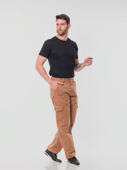 Calça Masculina Cargo em Sarja Caqui
