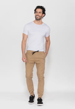 Calça Masculina Jogger em sarja  com elastano Caqui
