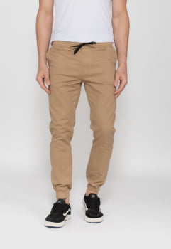 Calça Masculina Jogger em sarja  com elastano Caqui