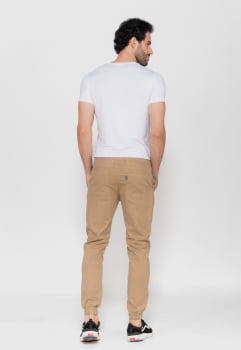 Calça Masculina Jogger em sarja  com elastano Caqui