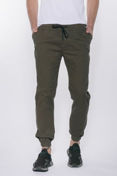 Calça Masculina Jogger em sarja  com elastano Verde Musgo