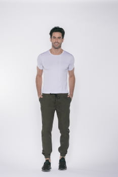 Calça Masculina Jogger em sarja  com elastano Verde Musgo