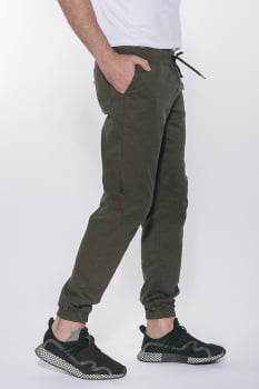 Calça Masculina Jogger em sarja  com elastano Verde Musgo