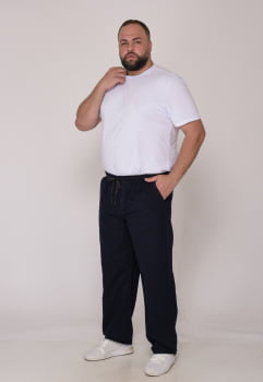 Calça Masculina Plus Size Sarja Azul Marinho