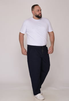 Calça Masculina Plus Size Sarja Azul Marinho