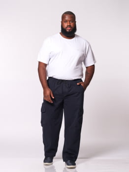 Calça Masculina Plus Size Sarja Azul Marinho