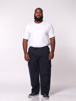 Calça Masculina Plus Size Sarja Azul Marinho