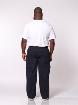 Calça Masculina Plus Size Sarja Azul Marinho