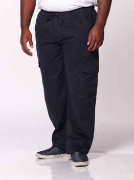 Calça Masculina Plus Size Sarja Azul Marinho