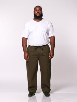 Calça Masculina Plus Size Sarja Verde Musgo