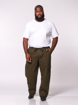 Calça Masculina Plus Size Sarja Verde Musgo
