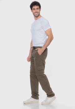 Calça masculina reta em Sarja 7847 Verde