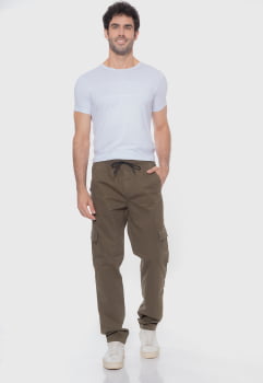 Calça masculina reta em Sarja 7847 Verde