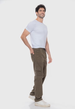 Calça masculina reta em Sarja 7847 Verde